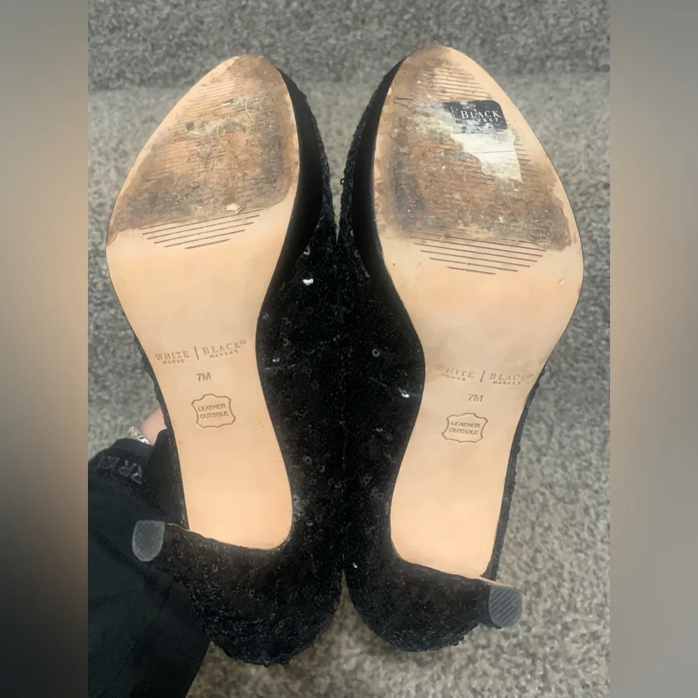 White House Black Market  Black Sequin Heels - Picture 5 of 5